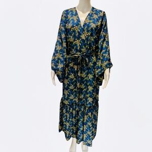 Anthropologie Ditsy Floral Sleep Robe in a blue pattern.